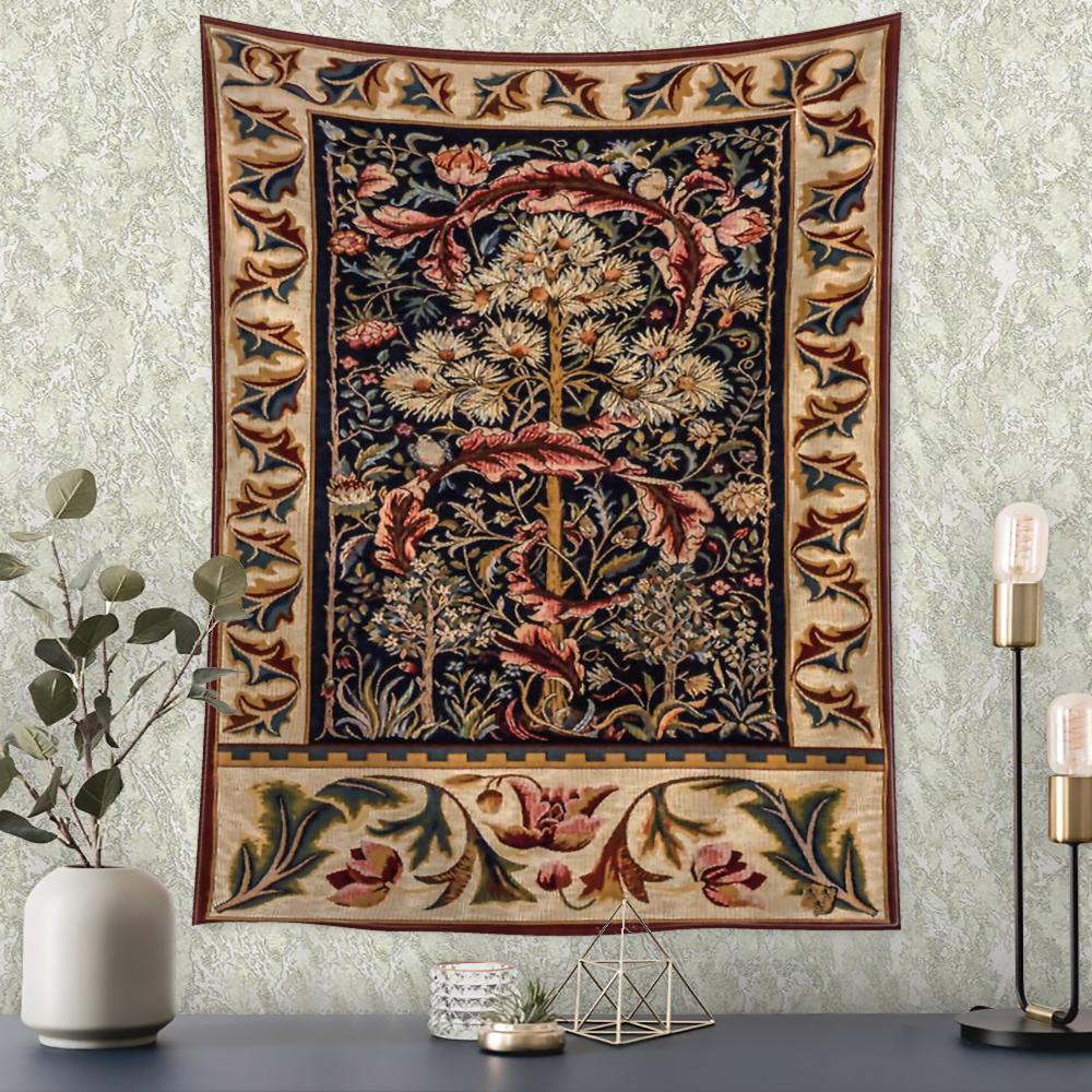 Гобелен с цветами и листьями, настенный подвесной абстрактное искусство, богемный хиппи, тапиз, винтажный эстетический домашний декор для комнаты