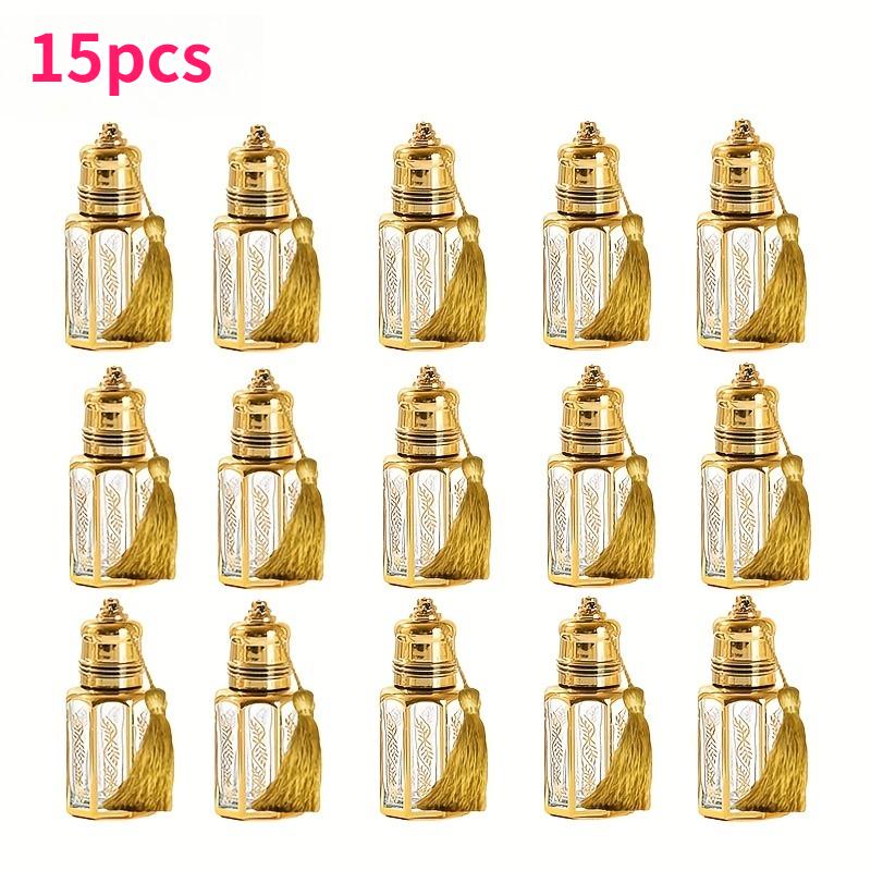 10/15pcs 3ML Portable Essential Oil Roll-on Bottles Mini Golden Travel Perfume Roller Empty Bottles Glass Dispenser with Rope