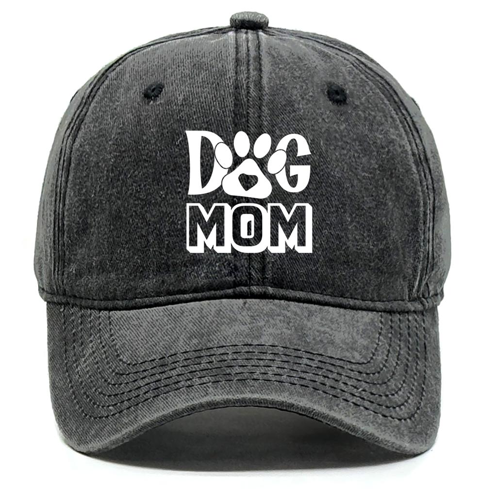 DOG MOM Print Adjustable Sun Hat Cotton Caps For Man Washed Retro Raw Brim Snapback Caps Ideal Choice For Casual Wear