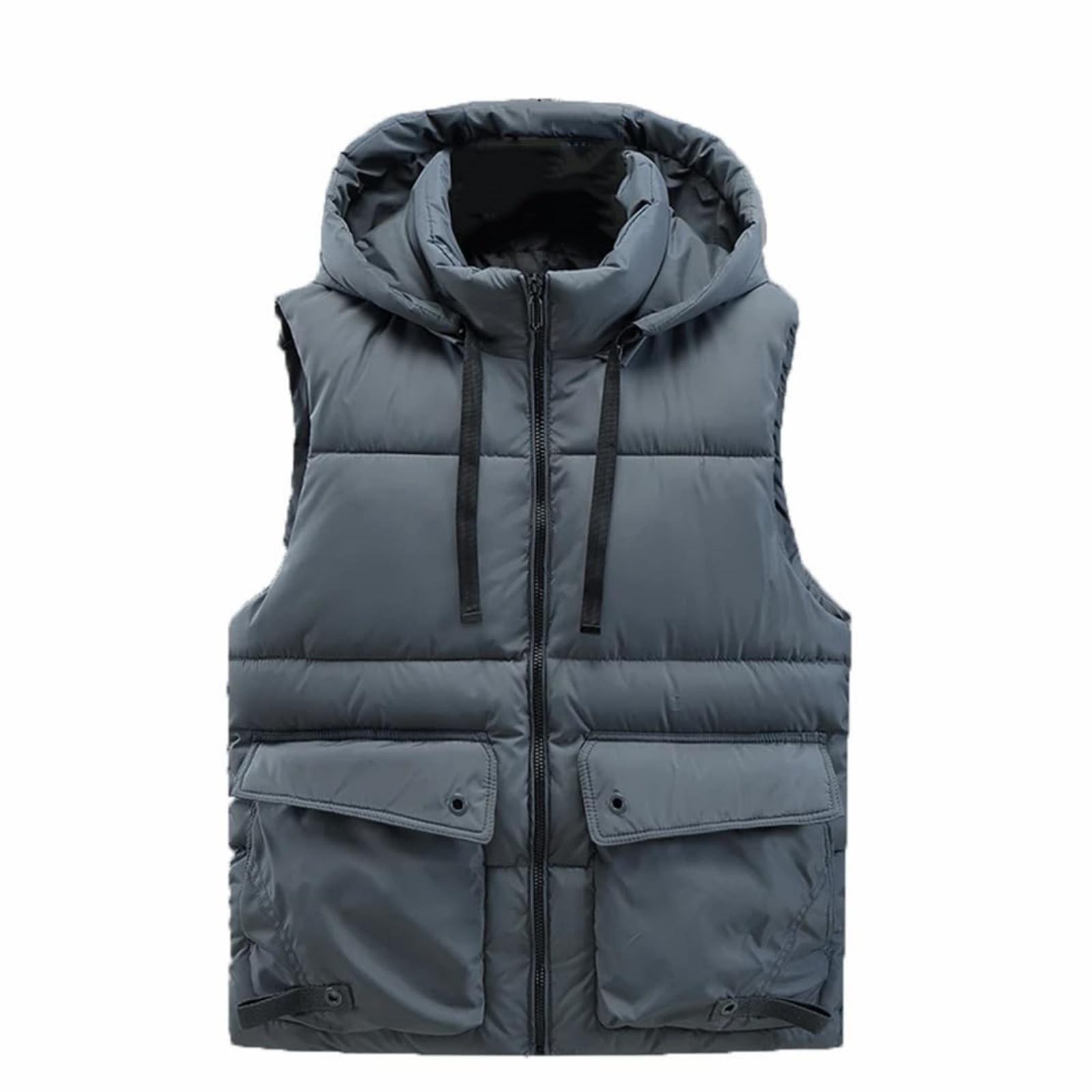 Men s Quilted Sleeveless Jacket with Hood Lightweight Thermal Vest with Fleece for Winter Outdoor Casual mens soft shell vest M