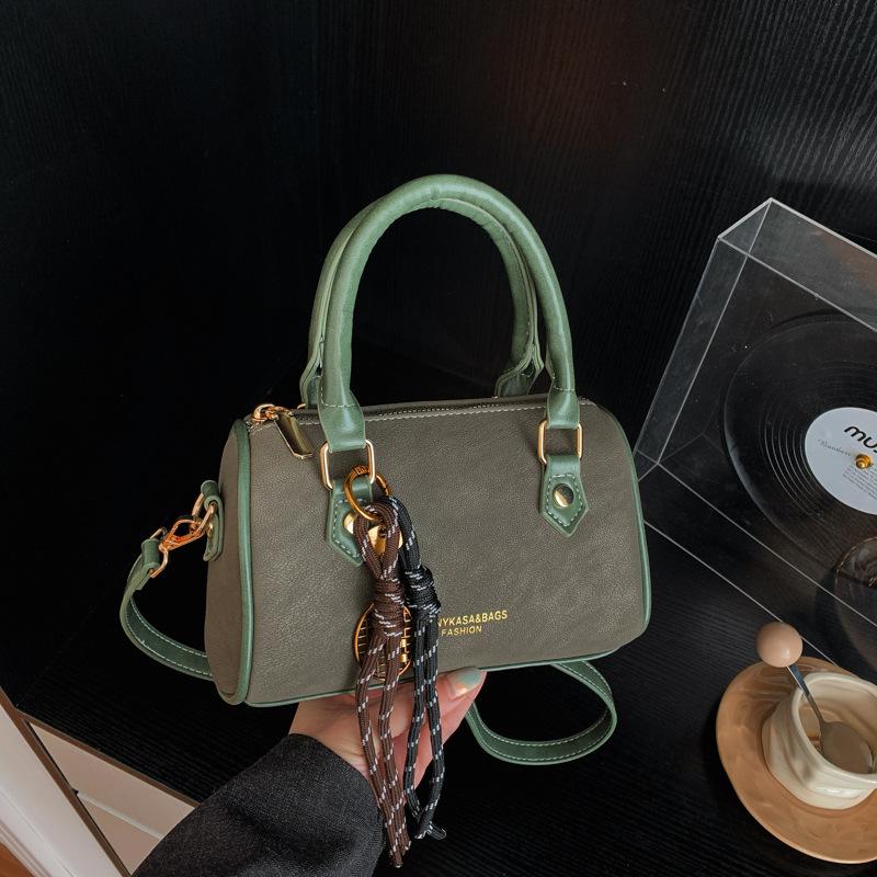Hand-held Cylindrical Bag with High-quality Texture, Boston-style Bag, Fashionable Single-shoulder Crossbody Bag