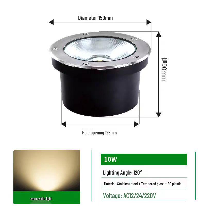 LED Waterproof Outdoor In-Ground COB Light - Round/Square for Courtyard, Walkway, and Lawn Landscaping