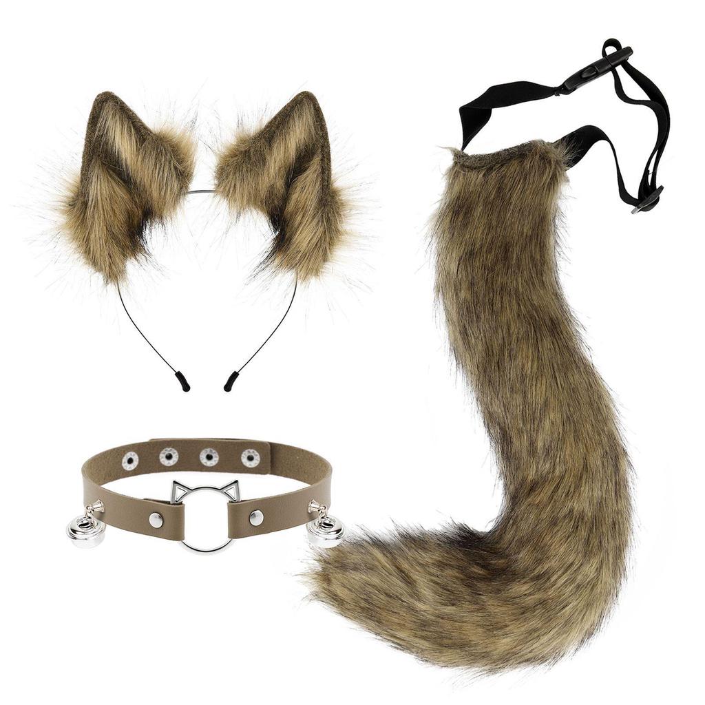 Plush Cat Ears Headband Cat Tail Accessories Collar Cute Cat Girl Animal Ears Hair Accessories Animal Tail Collar Accessories Set