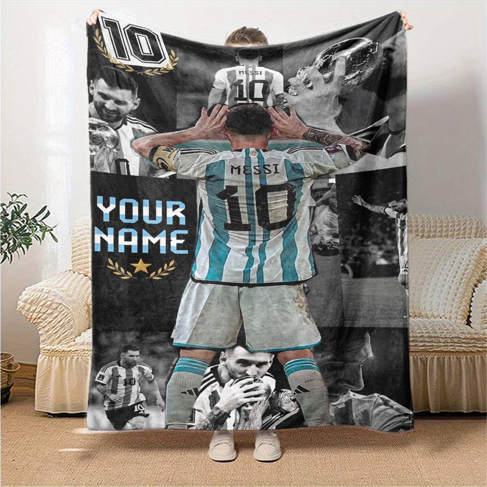Football Messi Personalized Text Blanket Multi-purpose Personalized Blanket Durable Comfort Perfect for Chair Livingroom Nap Bed for All Occasions