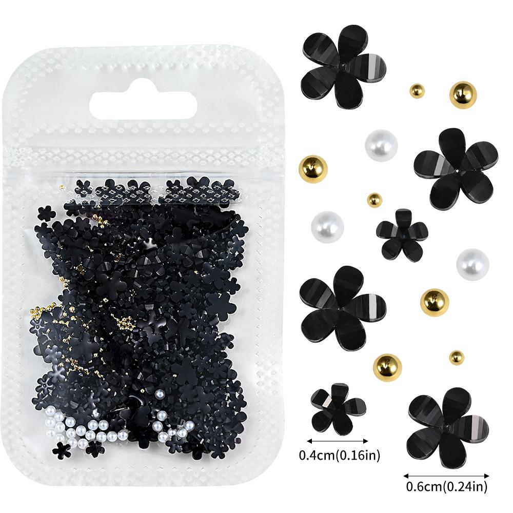 3D White Acrylic Flower Nail Art Decorations Mix Gold/Peal Beads 5G/Bag Resin Blossom Flower Nail Charms  4/6Mm Nail Accessories