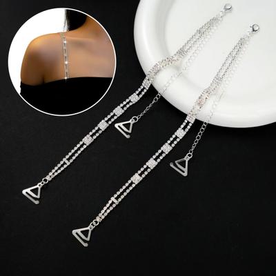 1 Stück Strass Schulterriemen Silber Strass BH Schulterkette Schmuck Verstellbarer Unterwäscheträger für Festival Rave Braut Hochzeitskleid
