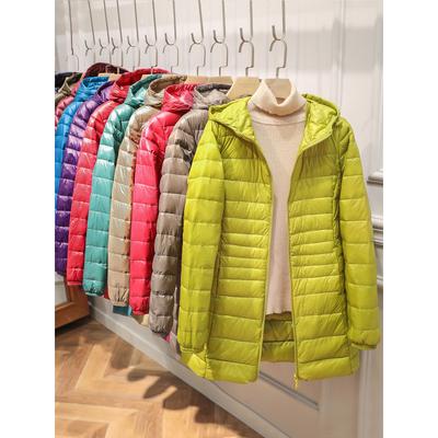 Light Thin Down Jacket Women's White Duck Down Coats Slim Autumn Winter Women Clothing Fashion Mid-length Parka