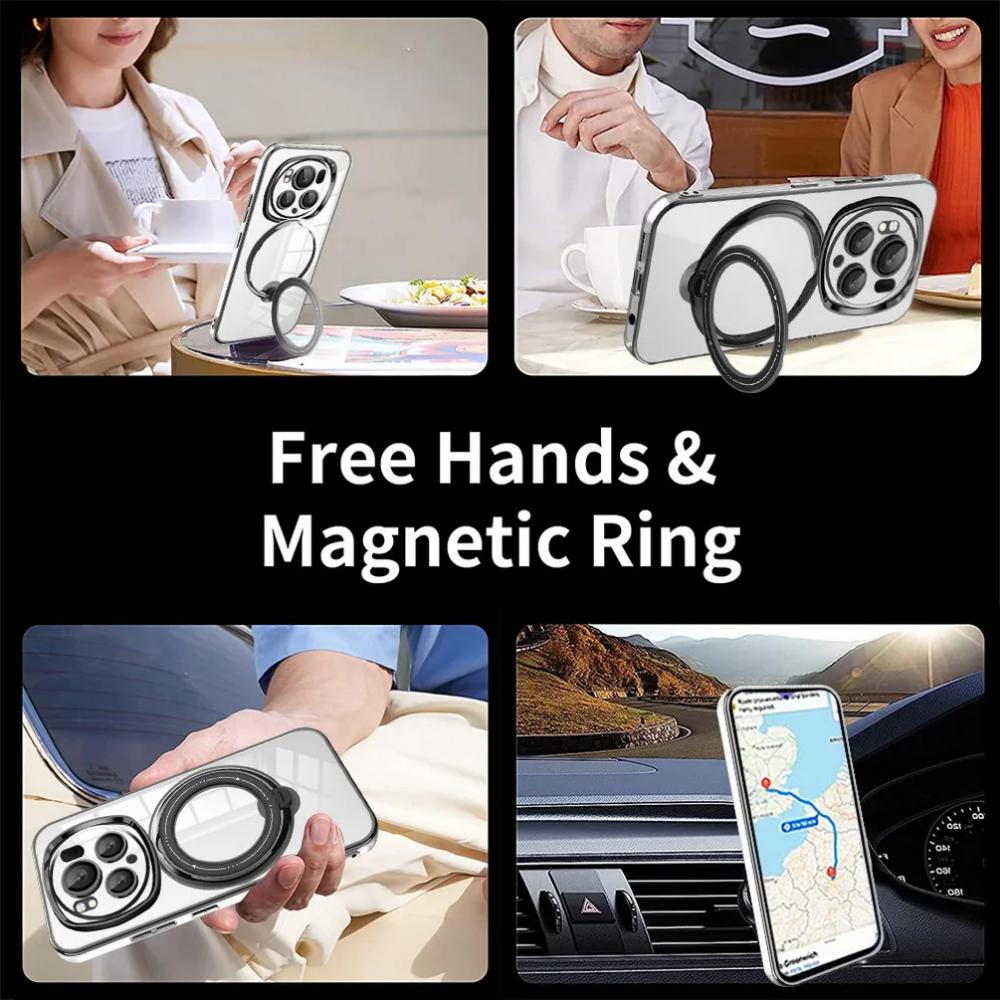 Plating Ring Magnetic Support Transparent Magsafe Phone Case For Honor Magic6 Pro Magic6 Honor 90 Pro 90 4G 5G Seismic Case