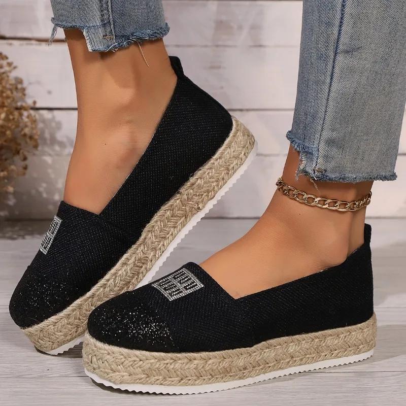 Fashion New Hot Sale Women's Shoes Slip On Women's Vulcanize Shoes Round Toe Sequins Solid Outdoor Platform Casual Comfortable Shoes
