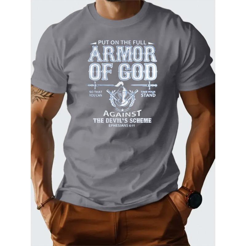T Shirt For Man 100% Cotton Summer Armor of God Christian Graphic Tee Print Casual Slim Fit Round Neck Short Sleeved T-shirt Top