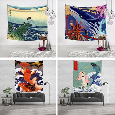 Japanese Kanagawa Ukiyoe Series Tapestry Tattoo Shop Wall Decoration Painting Hanging Cloth Old Traditional Background Cloth