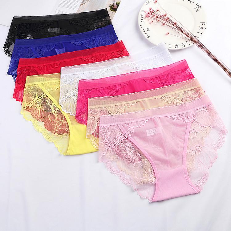 Mesh Seamless Mid-waist Underwear Women Panties Plus Size Sexy Lace Breathable Hip Lift Briefs