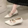 Golden Pointed High Heels Women's Autumn Low Heels Single Shoes Beautiful Temperament Silver Mary Jane Shoes Children