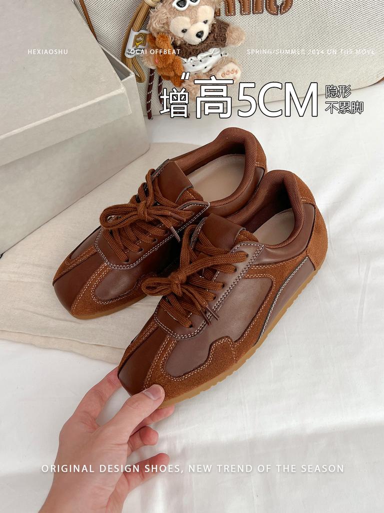 Lan Cabinet retro round head inner height increase flat bottom German training shoes women's 2025 new fashion versatile and thin casual sports shoes