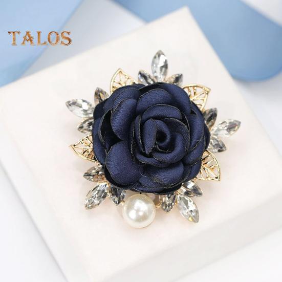 Women Brooch 3D Rose Leaf Faux Pearl Rhinestone Lapel Collar Pin Bag Scarf Hat Decoration Brooch Prom Party Jewelry