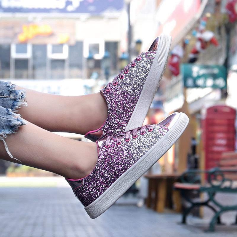 Large size street shot board shoes spring and autumn color sequins casual low-top single shoes