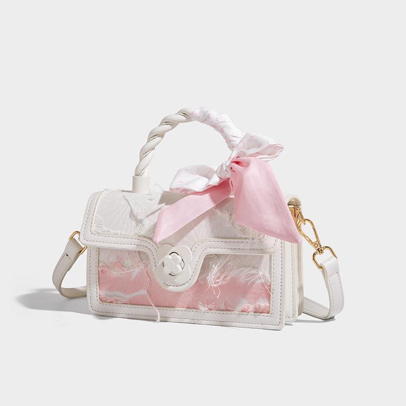 Lace Embroidery Bow Small Square Bag for Women 2025 New Fashion Handbag Cute Single Shoulder Crossbody Bag