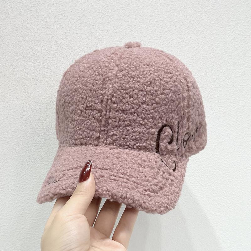 Autumn and Winter New Lamb Wool Embroidered Letter Baseball Cap Women's Outdoor Warm Fashion Cap