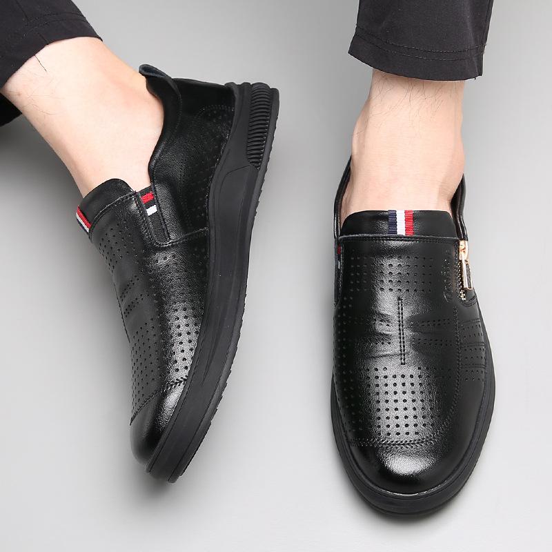 Summer men's shoes fashion casual cowhide leather shoes men's foot cover heightening shoes breathable white single shoes 2025