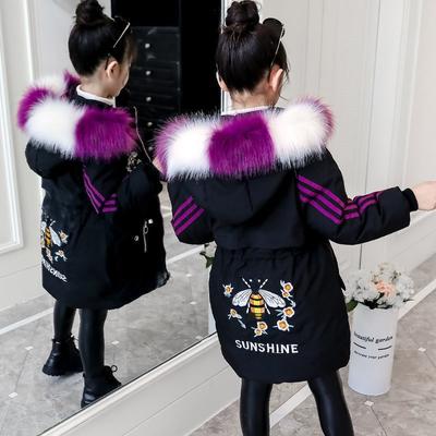 Girls Winter Coat Cotton Coat Girls Mid-length Thickened Cotton Coat Embroidered Cotton Coat for Middle and Large Children
