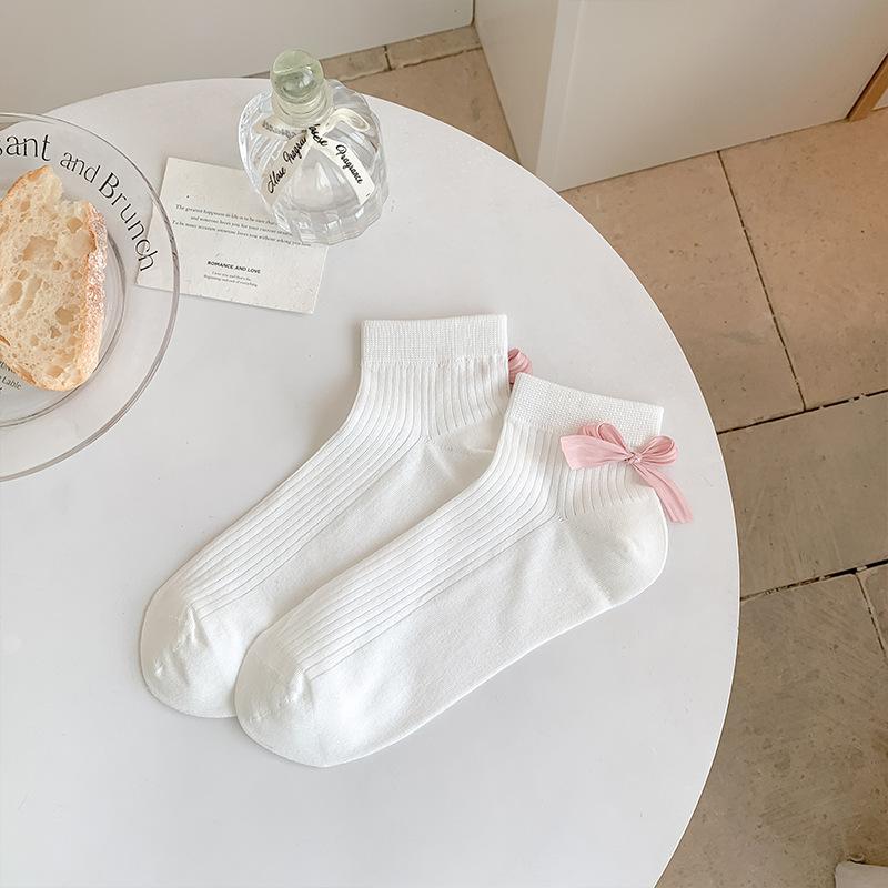 Women's Summer Thin Sweet Breathable Boneless Heel Bow Short Socks
