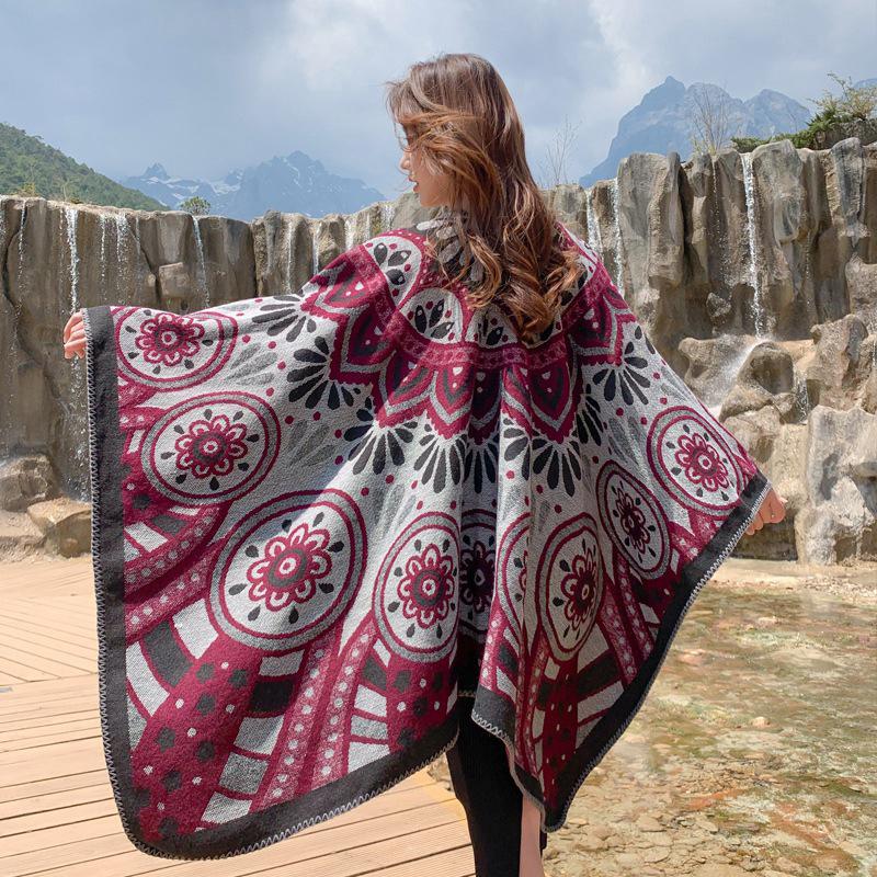 Sciarpa da Donna in Imitazione Cashmere alla Moda Poncho Floreale Invernale Calda Coperta Wrap Boho Femminile Pashmina Sciarpa Chales