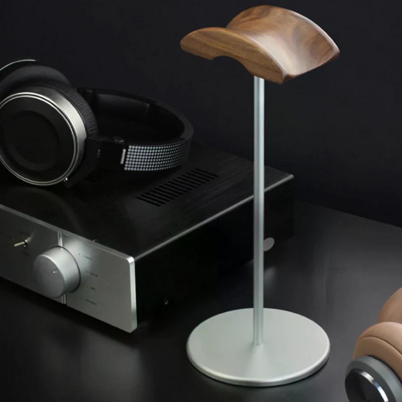 Black Walnut Wood & Aluminum Alloy Headphone Stand Gaming Headset Holder With Solid Metal Base For Table Desk Display