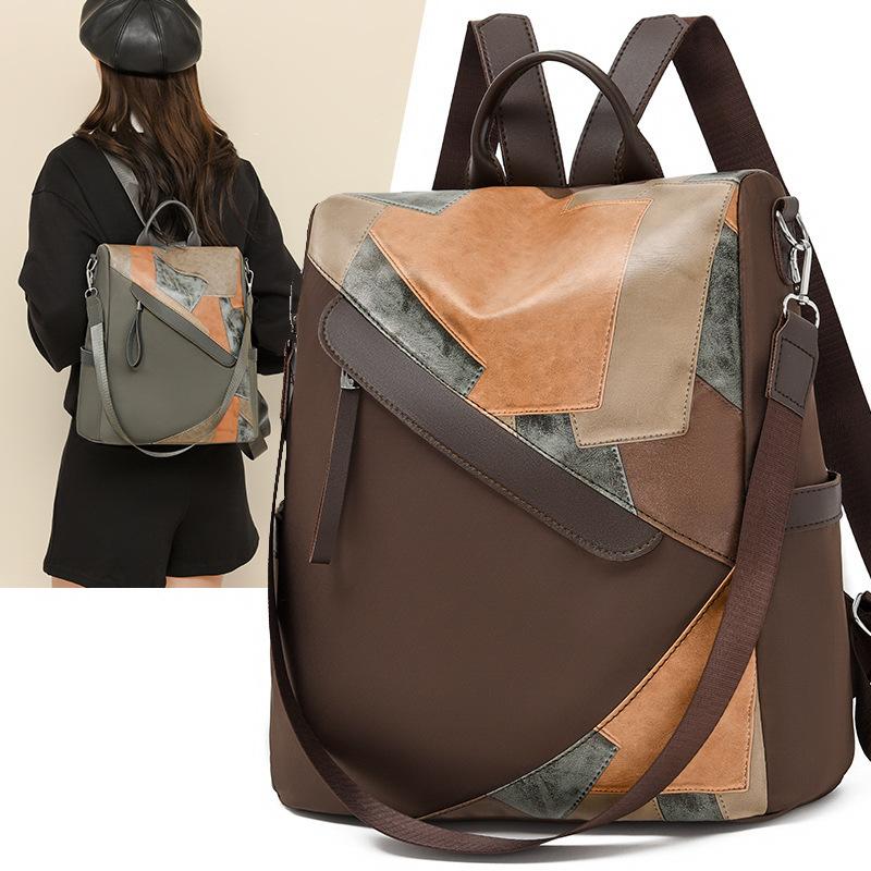 New Trend Fashion Splicing Women's Backpack Outdoor Travel Versatile Women's Bag Pu Anti-theft Crossbody Portable Shoulder