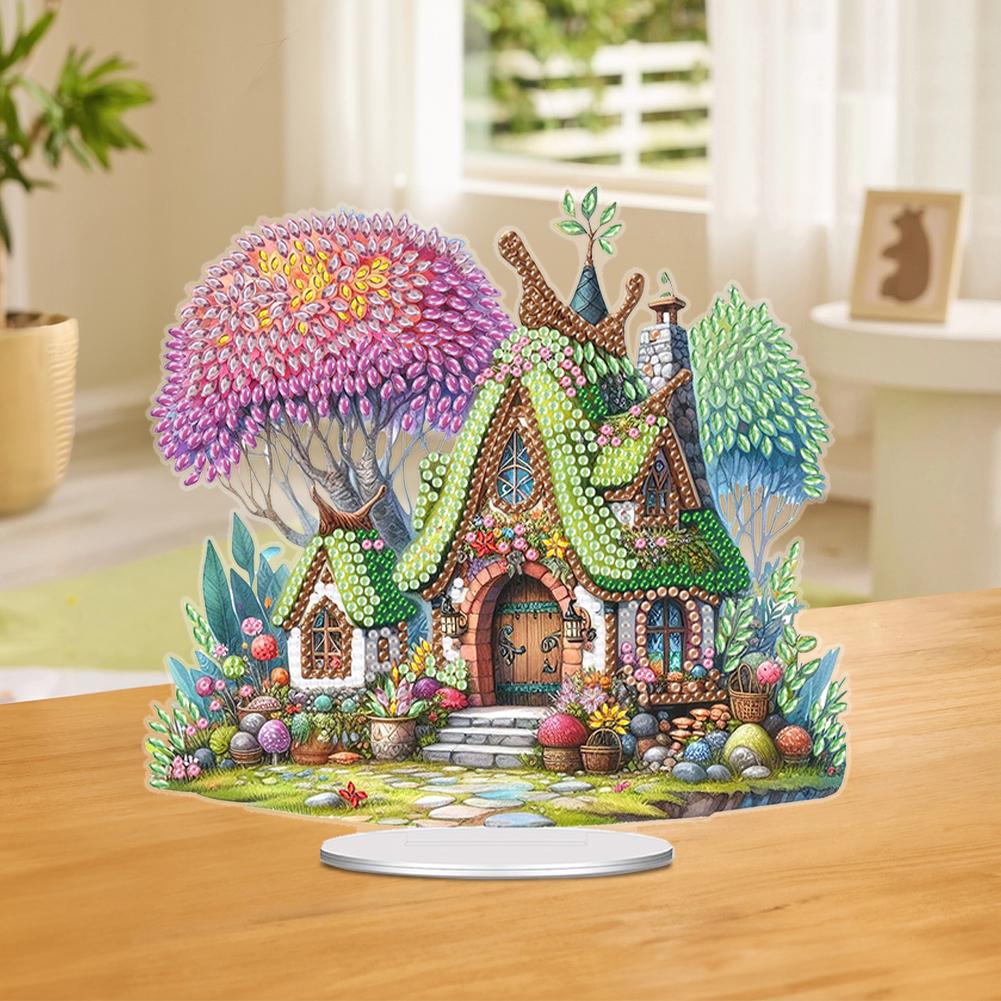 Acrylic Special Shaped Forest House Diamond Painting Desktop Ornaments Kit 5D DIY Diamond Art Tabletop Decorations for Beginner
