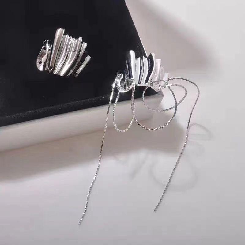 New Tide Unique Design Asymmetrical Tassel Earrings Female Pendant Metal Pleated Temperament Studs