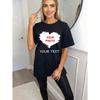 Oversized T Shirt Black Heart Print With Custom Photo And Text For Casual Wear