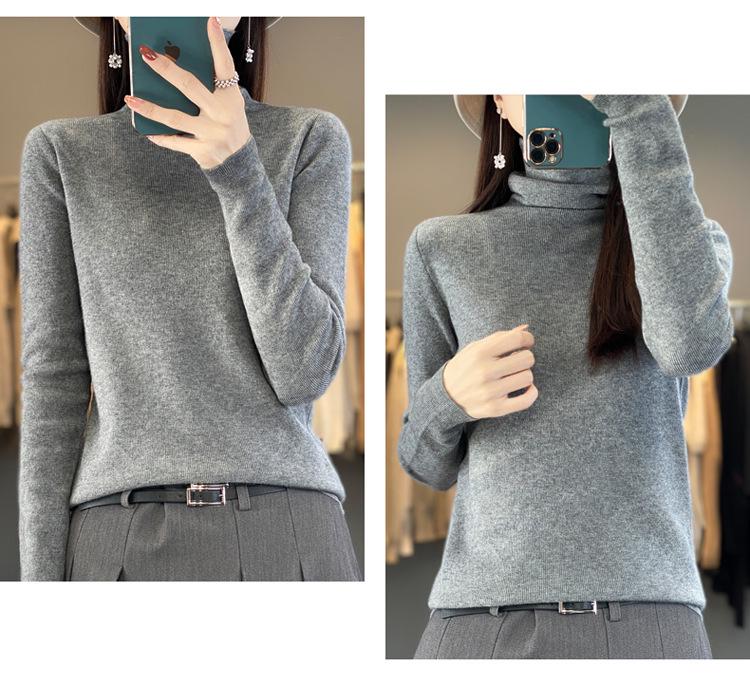 Women's High Neck Slim Striped Turtleneck Knitwear Sweater - Soft and Fluffy Long Sleeve for Autumn and Winter.