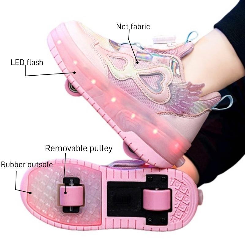 Women's Roller Skates Kids Double Wheel Retractable Lighting Student Sports Shoes Popular Internet Red Roller Wheel Slippers