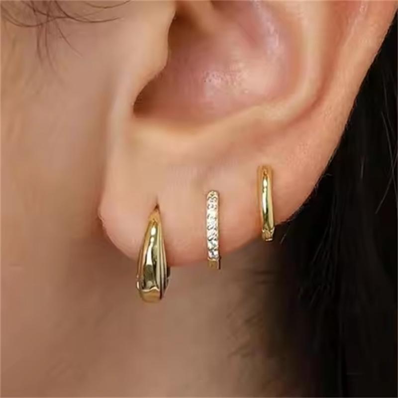 3 STÜCKE Edelstahl Goldfarben Kreis Creolen Set für Damen Einfache Zirkon Blume Ohrstecker Knorpelpiercing Schmuck