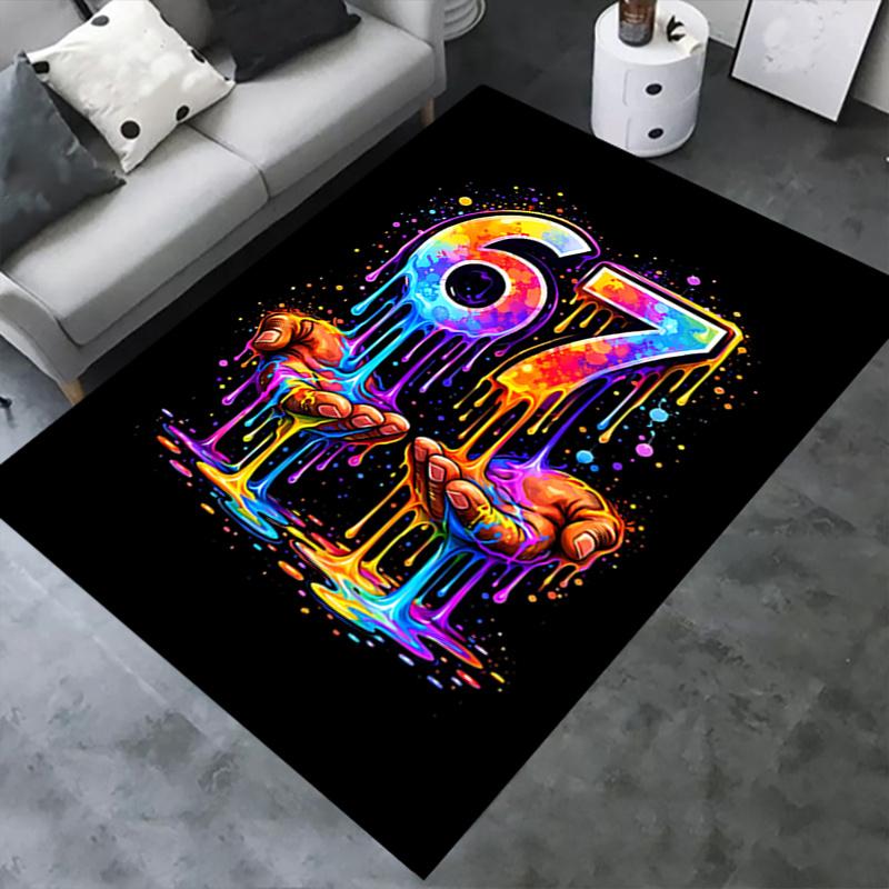 67 Six Seven Fashionable Fun Printed Colorful Dripping Paint Chair Mat Office Carpet for Home Decor, Sofa Rug, Desk Pad Gift for Any Room
