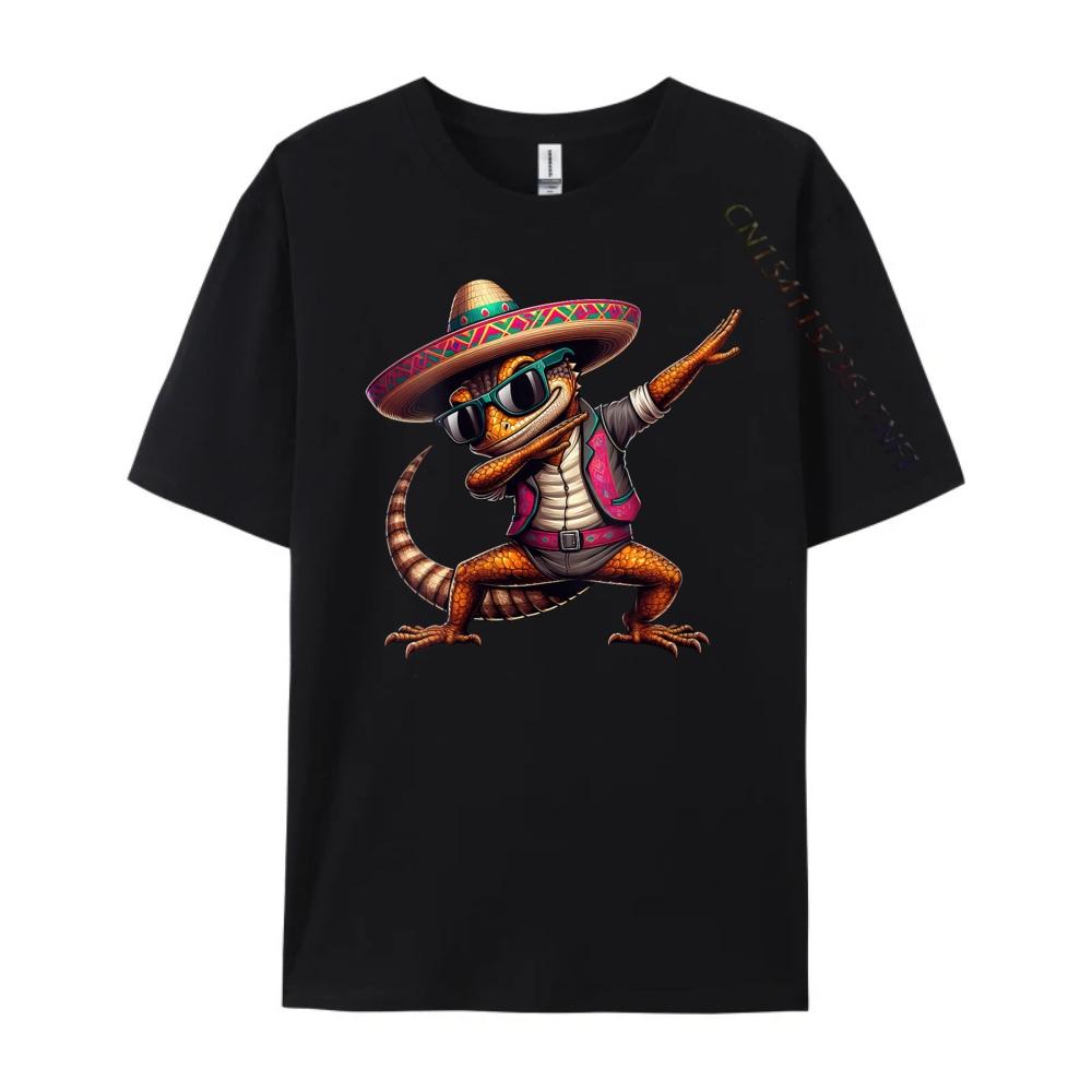 Dabbing Lizard Sombrero Poncho Cinco De Mayo Mexican Streetwear Men Printed T-Shirt