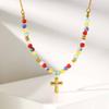 Vnox Trendy Stainless Steel Cross Heart Cherry Necklace For Women Retro Colored Natural Stone Beads Chain Jewelry Wholesale