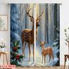 2pcs,2D Plane Printing Print Curtains Deer Family Winter Forest (3) Versatile Polyester Fabric (without Rod) Outdoor Decorations