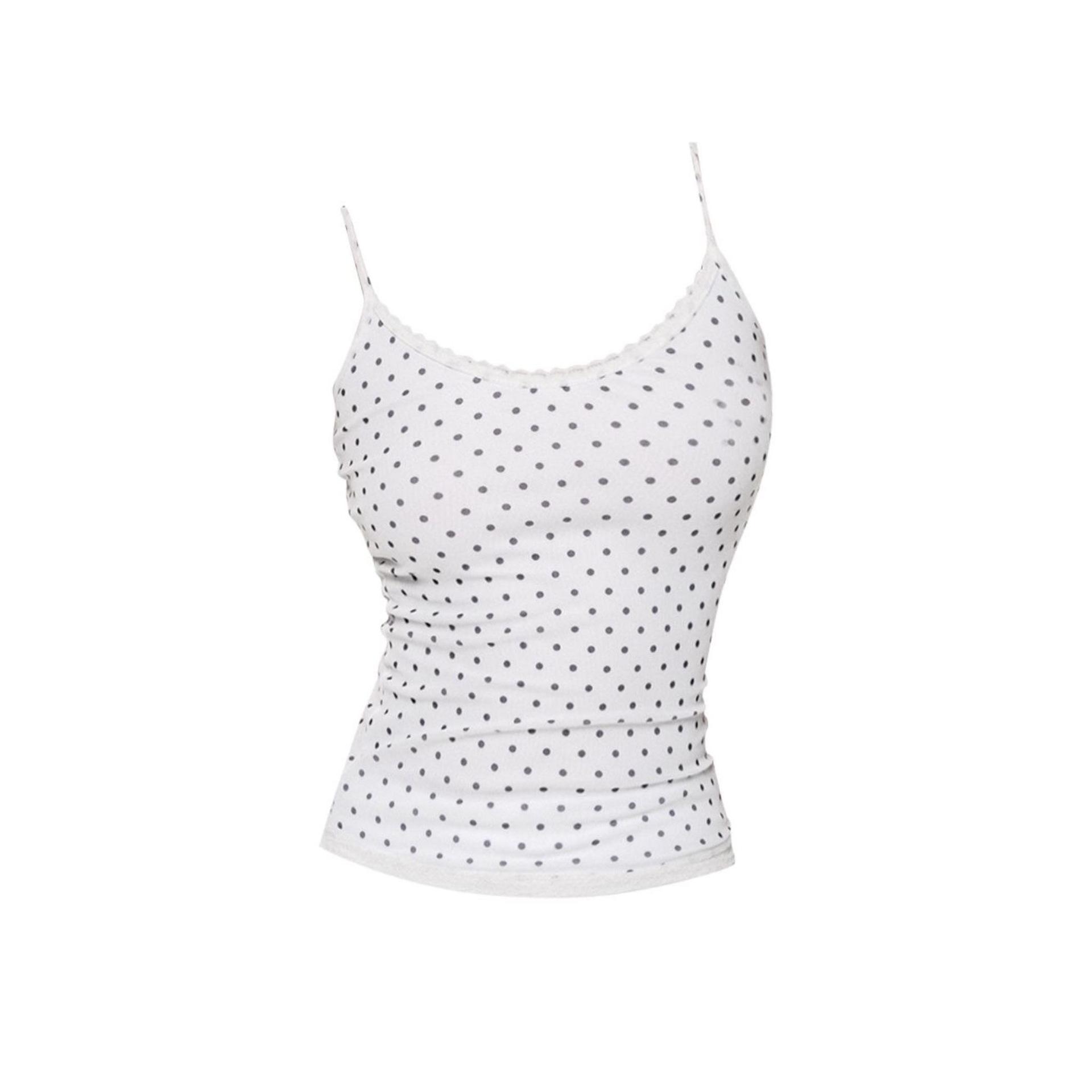 Женский черный кружевной топ-камисоль в горошек с чашечками - Сладкий, пикантный и стройнящий летний топ M (37.5-47.5 kg)