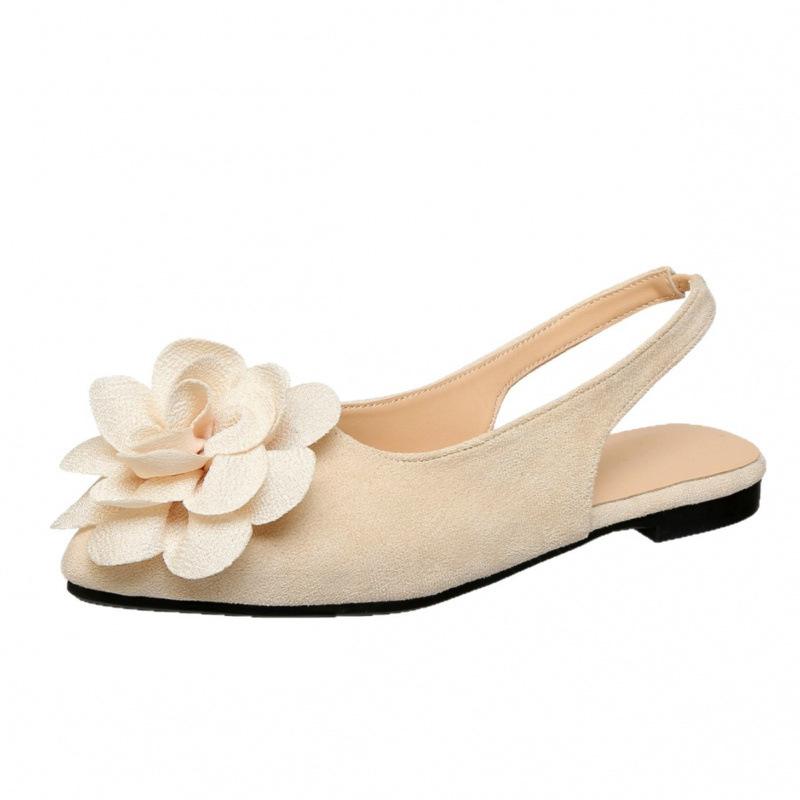 French Xiaoxiangfeng low-heeled sandals fairy flower bag head sandals 2025 new spring and summer pointed head evening single shoes women