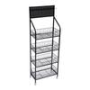 Four-tier Rolling Retail Display Rack, Metal Wire Storage Basket Stand with Pegboard and Hooks, Suitable for Bedroom and Kitchen