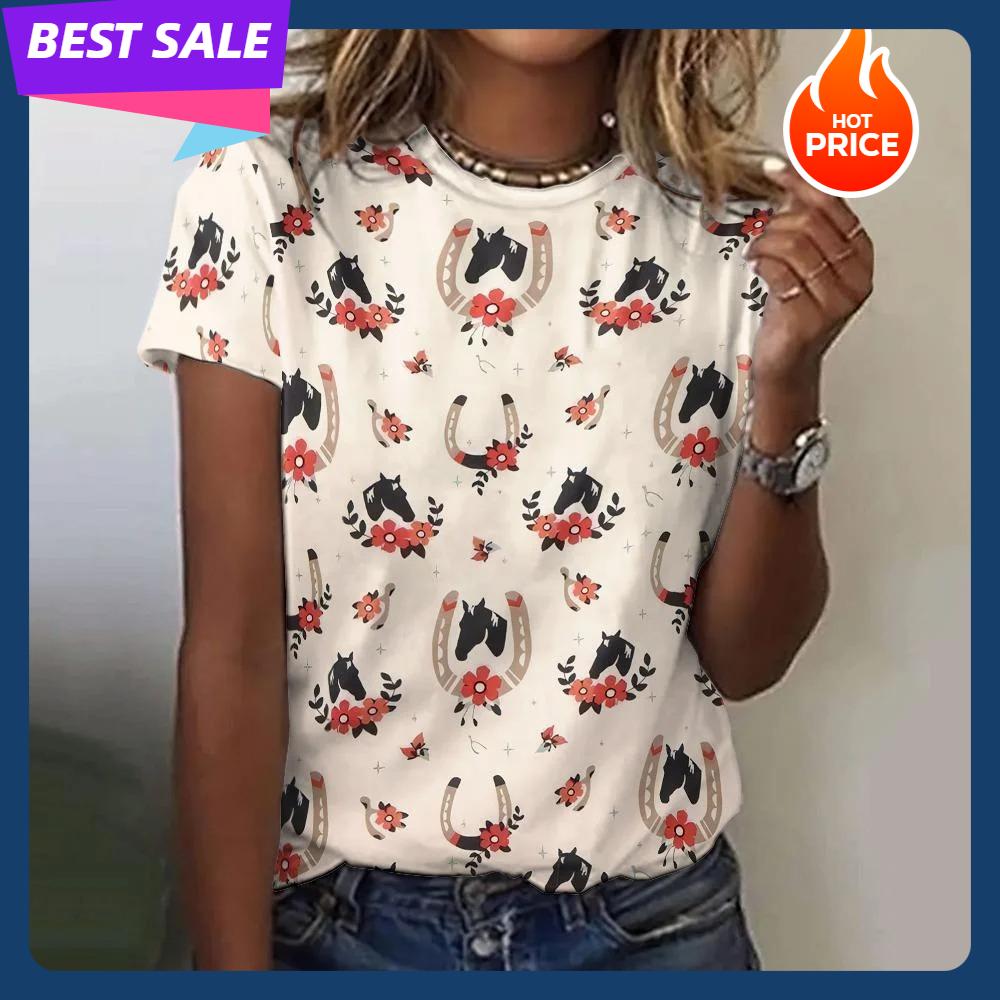 Animal Graphic T Shirts Woman Clothing Summer O-Neck Woman Clothes Korean Y2K Many Clothes Cute Female Clothing Fashion Tops