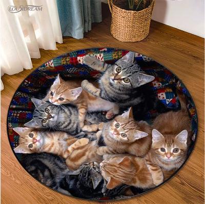 Cute Dog Cat Cartoon Round Area Rug Carpet for Living Room Bedroom Table Kid Play Un-slip Floor Mat Decor Tapete Peludo Alfombra