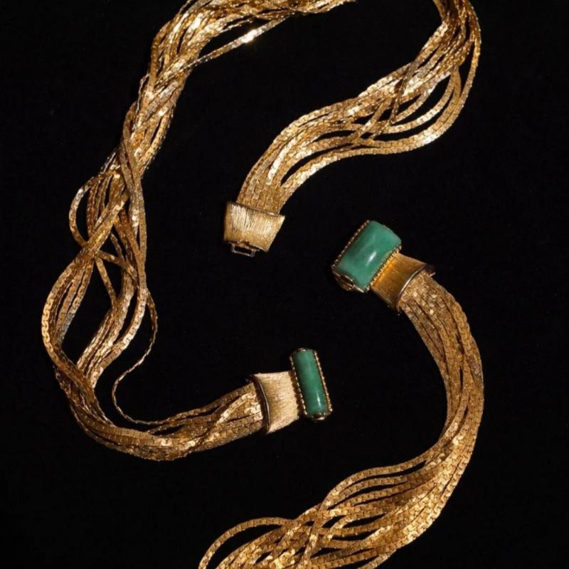Light Luxury European American Fashion Retro Style Elegant Gold Chain Inlaid Turquoise High-End Short Necklace Bracelet Set