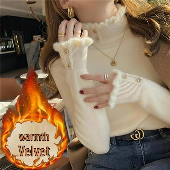 Women's Fleece-Lined Sweater: Thick, Fashionable, Warm Base Layer with Half-High Collar for Autumn/Winter.