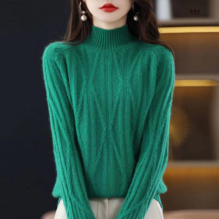 

Женский свитер с полувысоким воротником, базовый свитер, новый стиль осень-зима, пуловер, вязаный свитер для женщин 3XL зелёный