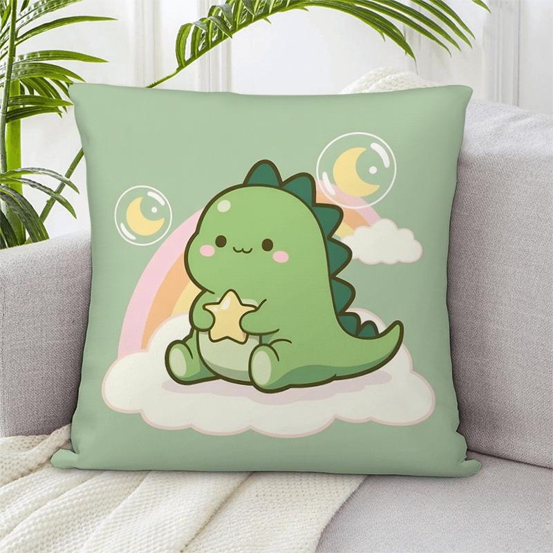 

Light green dinosaur patterned pillowcase made of polyester machine washable suitable for sofas beds and living rooms 40cmx40cm