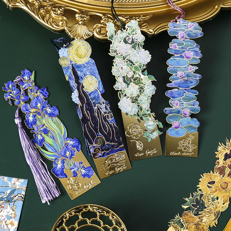Exquisite Van Gogh Sunflowers Metal Bookmark - Retro Oil Painting Design, Cultural Souvenir