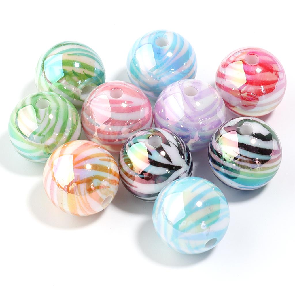 10pcs Acrylic Plated Color Beads UV Loose Round Ball Bead for DIY Beadable Pen Jewelry Making Bracelet Phone Chain Materials