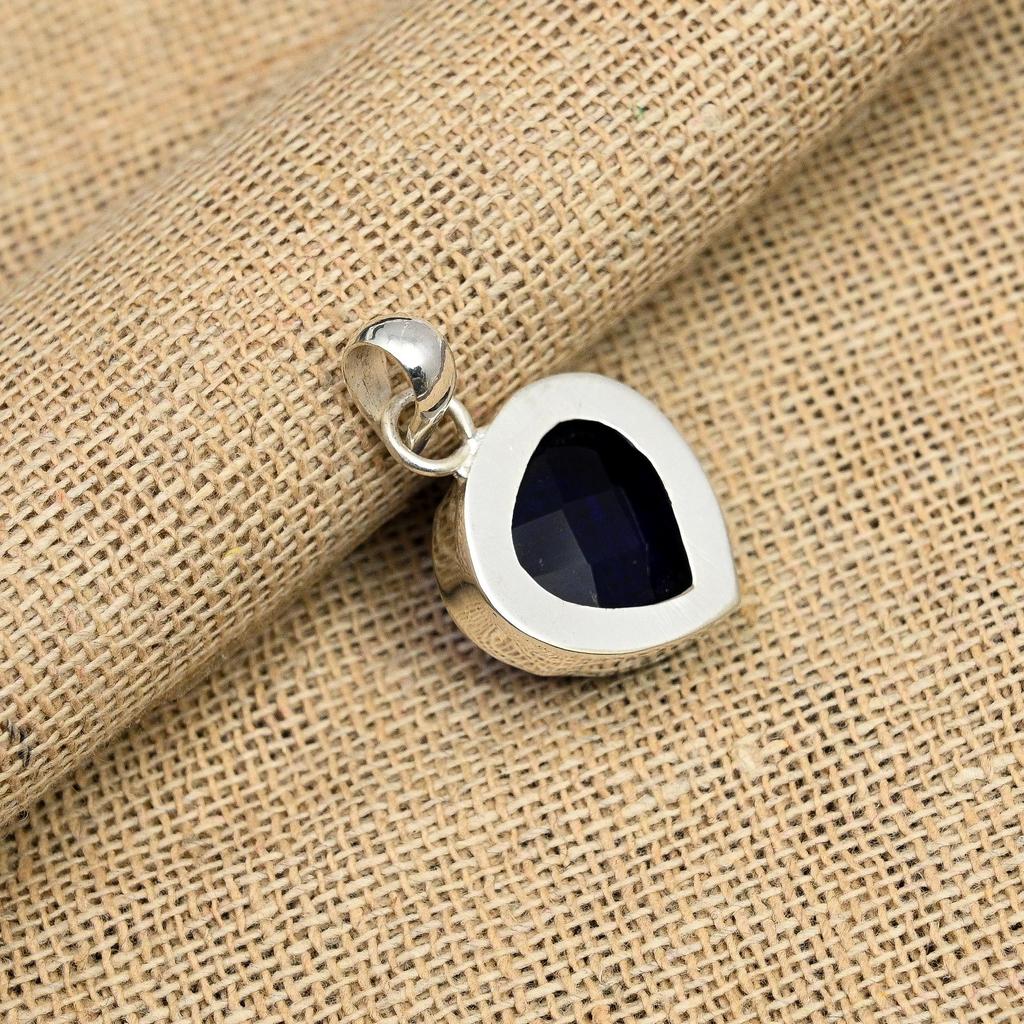 Blauer Saphir Edelstein Schmuck Handgefertigt 925 Sterling Silber Anhänger Für Hochzeitsgeschenk